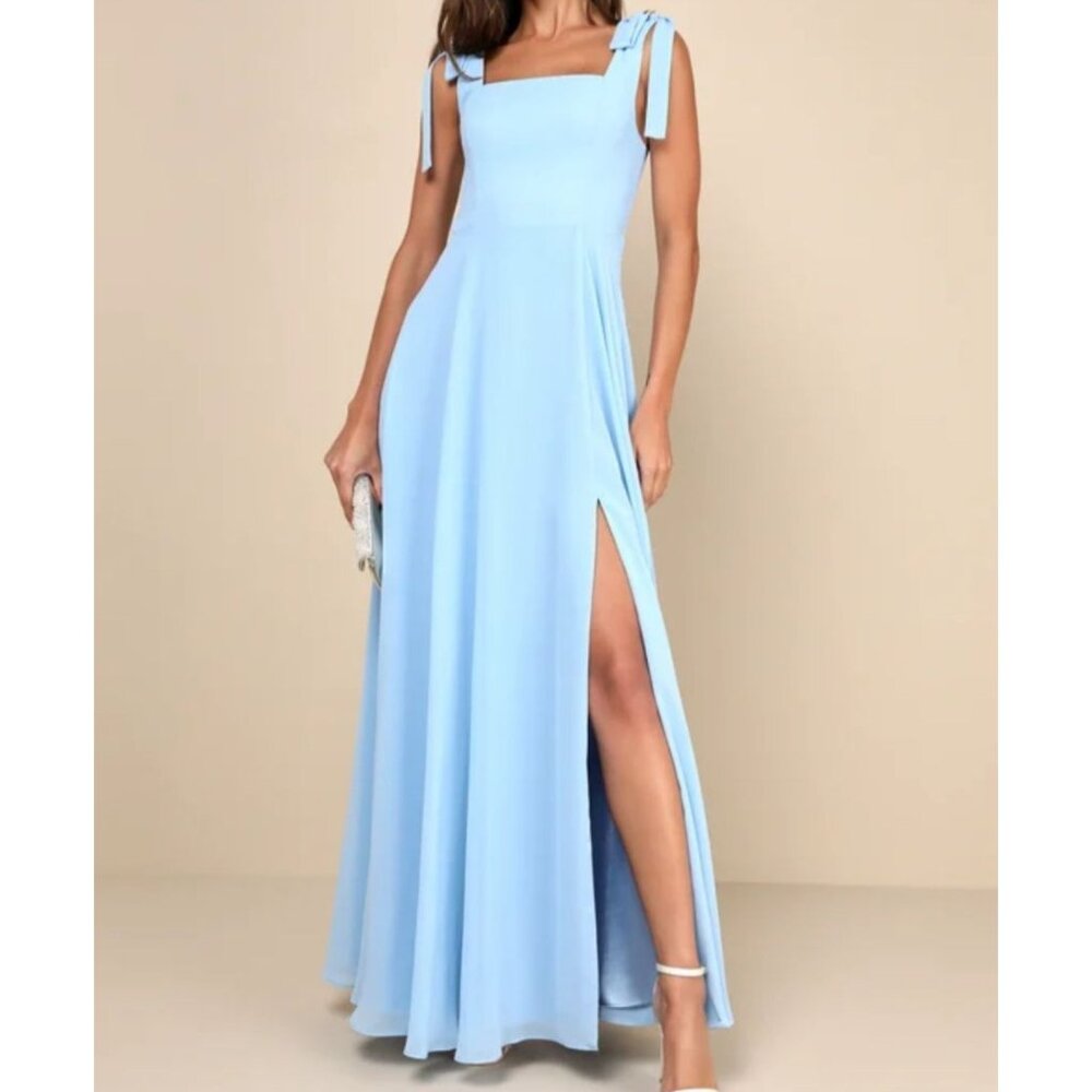 Lulus Love Me Forever Light Blue Tie Shoulder Maxi Dress Large